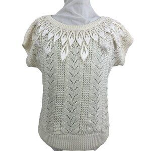Vintage Crochet Knit Top Short Sleeved Sweater Petite Small 80s 70s
